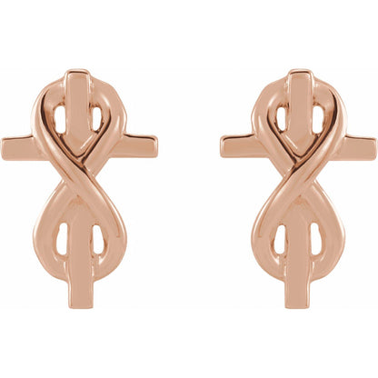 14K Rose Gold Infinity-Inspired Cross Earrings