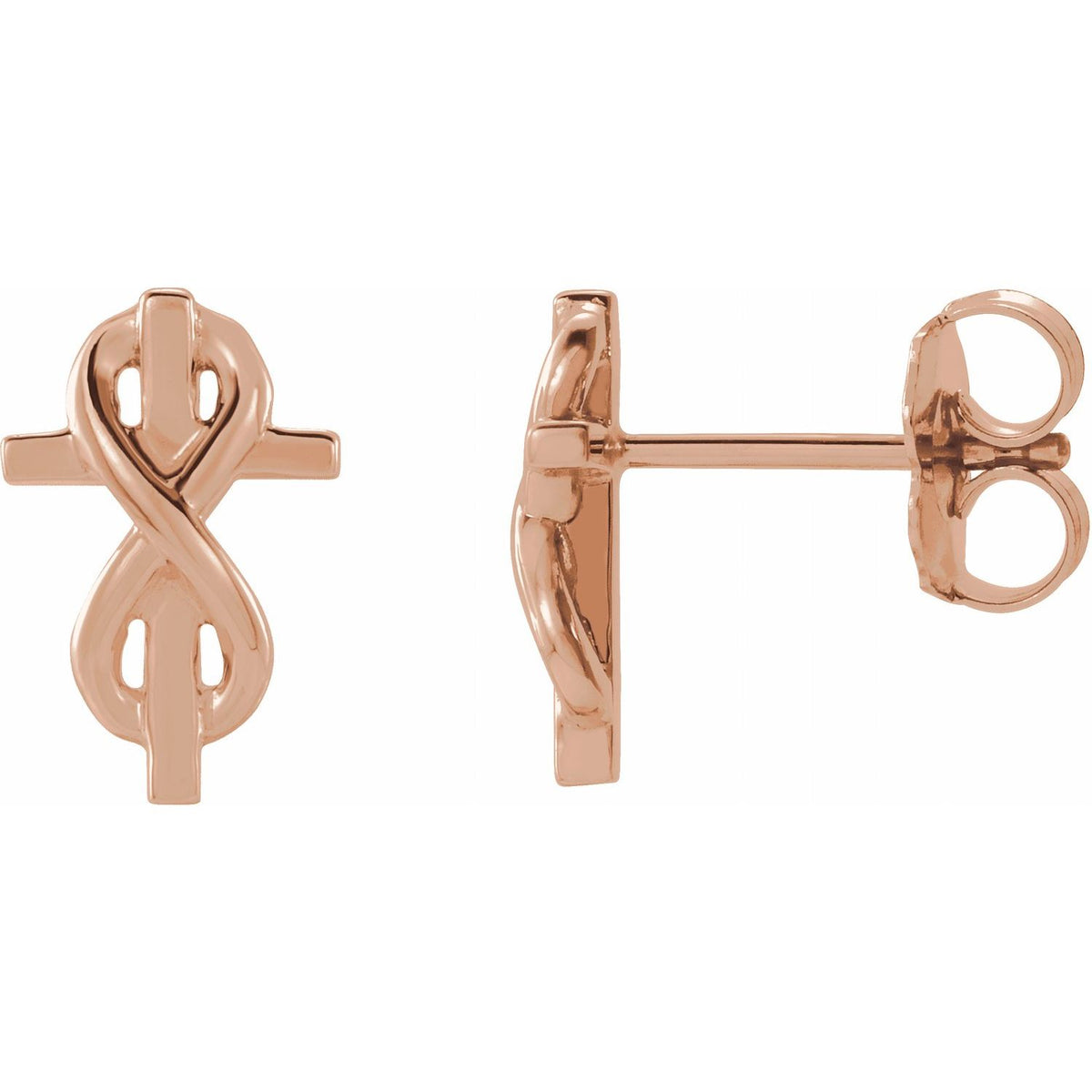 14K Rose Gold Infinity-Inspired Cross Earrings
