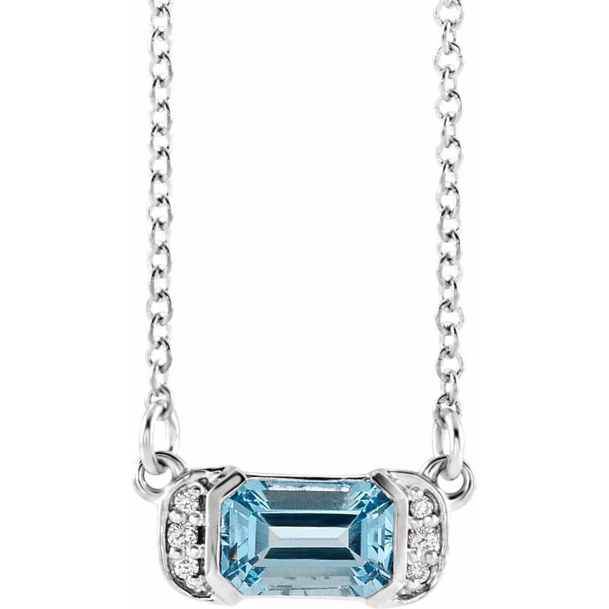 14K White Gold Natural Aquamarine & .02 CTW Natural Diamond Bar 16" Necklace