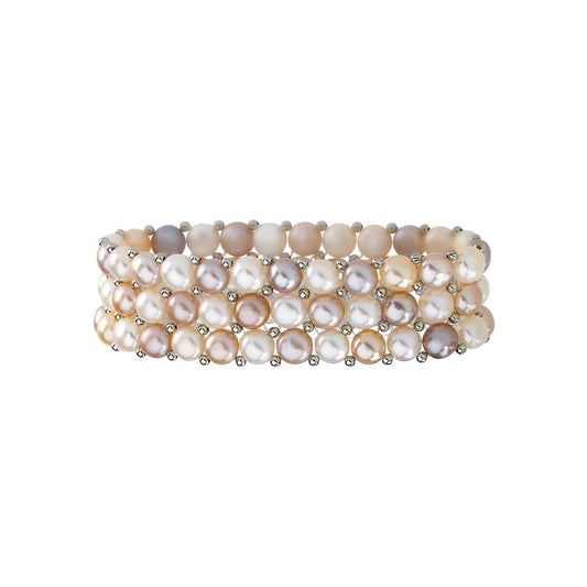 Sterling Silver Cultured Multi-Color Freshwater Pearl Stretch 8" Bracelet