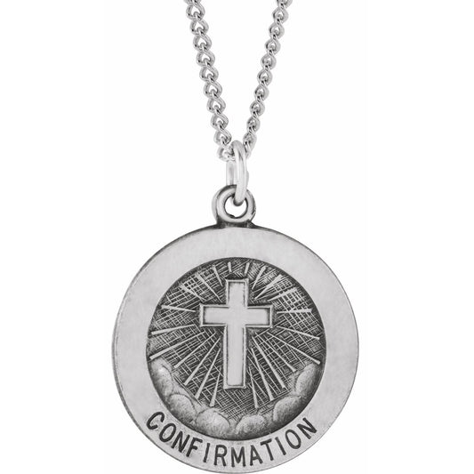 Sterling Silver Confirmation Medal with Cross 18" Necklace