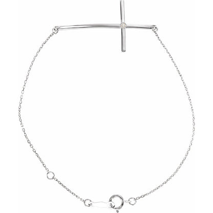 .02 CT Natural Diamond Sideways Cross 7-8" Bracelet