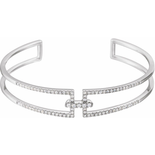 14K White Gold 3/4 CTW Natural Diamond Cuff 6" Bracelet