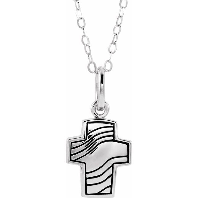Sterling Silver Cross Ash Holder 18" Necklace, 22.75 x 14 mm