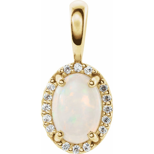 Natural White Opal & .04 CTW Natural Diamond Halo-Style Pendant
