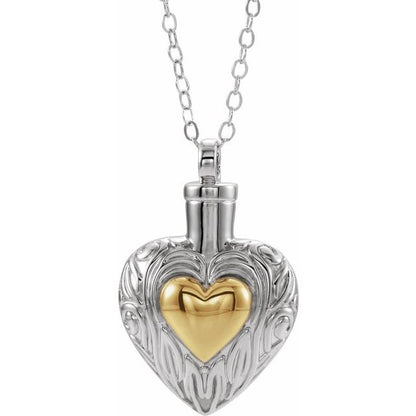 Sterling Silver 14K Yellow Gold-Plated Heart Ash Holder 18" Necklace