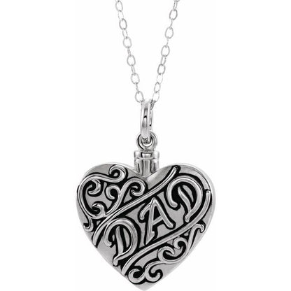 Sterling Silver "Dad" Heart Ash Holder 18" Necklace