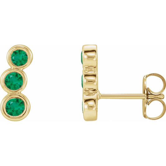 14K Yellow Gold Lab-Grown Emerald Ear Climbers