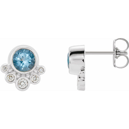 14K White Gold Natural Aquamarine & 1/8 CTW Natural Diamond Earrings, 9.8 mm x 10 mm