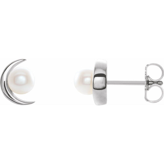 Cultured White Freshwater Pearl Earrings, 5.2 mm x 7.6 mm