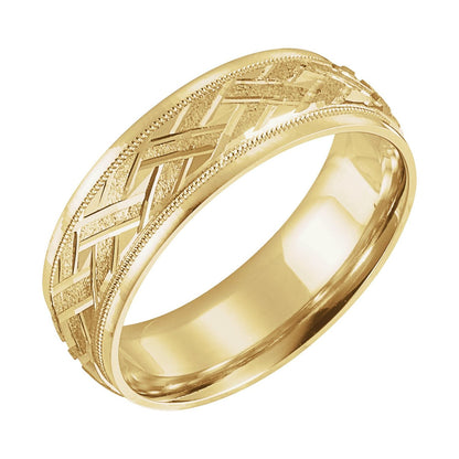Milgrain Woven-Design Comfort-Fit Half Round Band