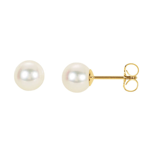 14K Yellow Gold Panache® Cultured White Freshwater Pearl Stud Earrings