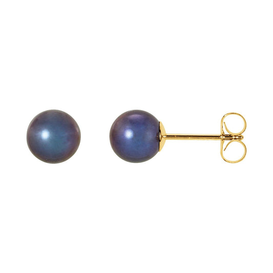 14K Yellow Gold Panache® Cultured Black Freshwater Pearl Stud Earrings