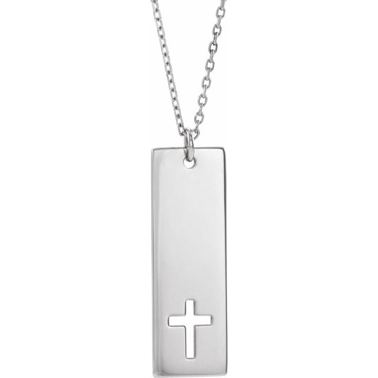 Sterling Silver Engravable Pierced Cross Engravable Bar 16-18" Necklace