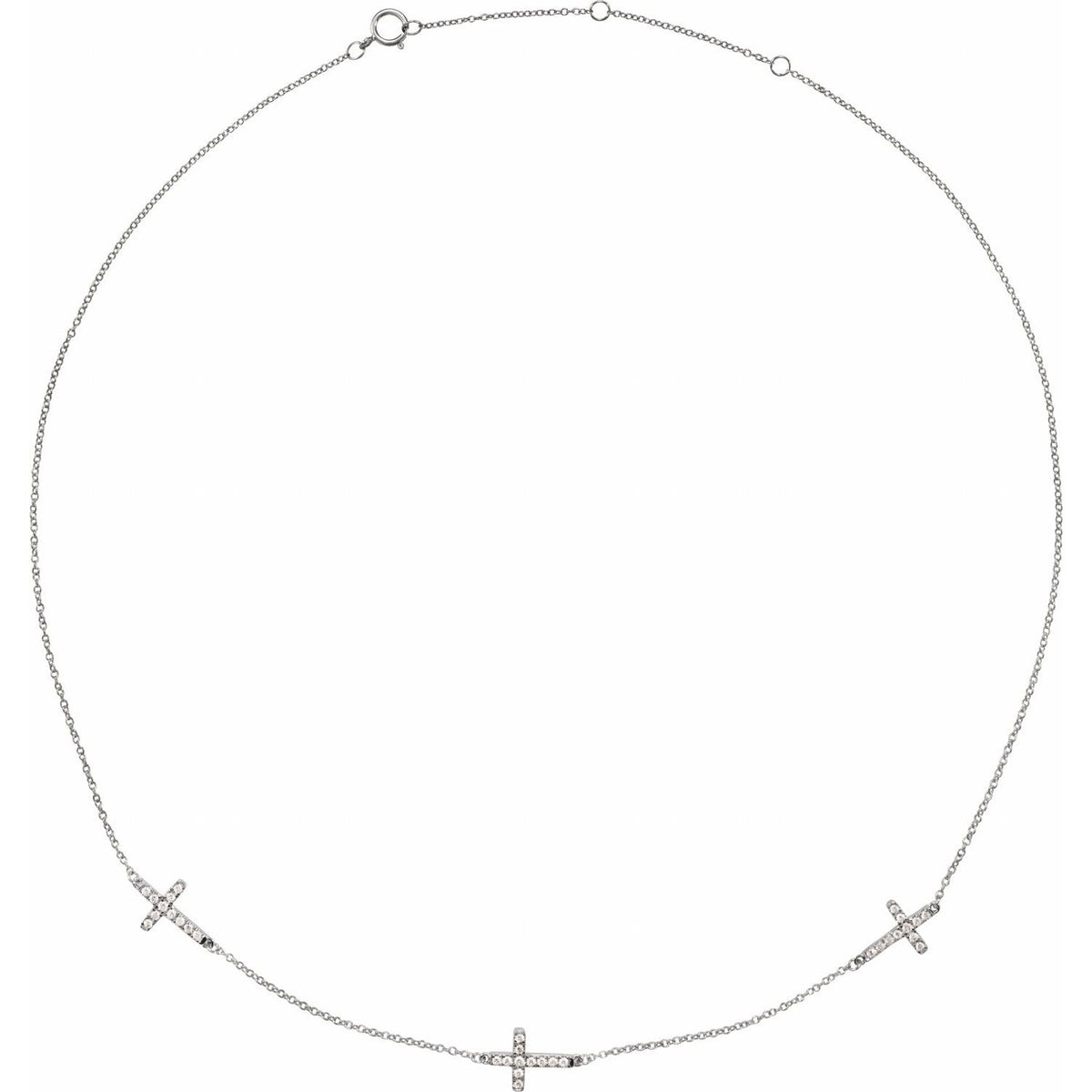 14K White Gold 1/4 CTW Natural Diamond 3-Station Cross 16-18” Necklace