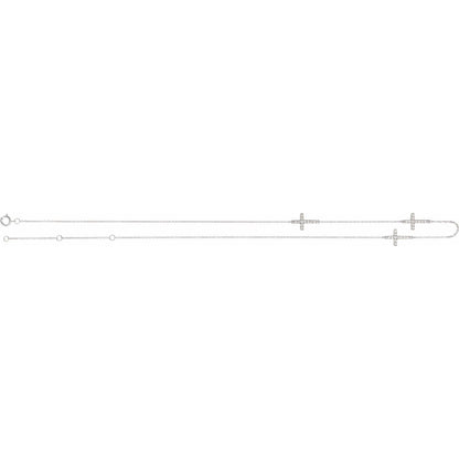 14K White Gold 1/4 CTW Natural Diamond 3-Station Cross 16-18” Necklace