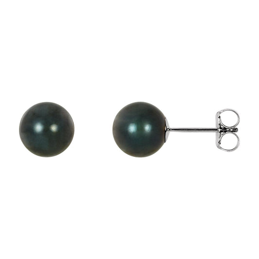14K White Gold Black Akoya Cultured Pearl Earrings