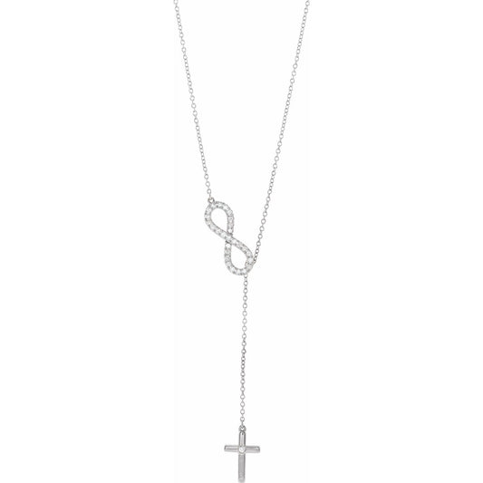 14K White Gold 1/5 CTW Natural Diamond Infinity-Inspired Cross 18" Necklace