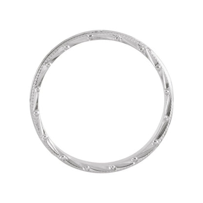 14K White Gold Hand-Engraved Milgrain Stepped-Edge Sculptural Half Round Band