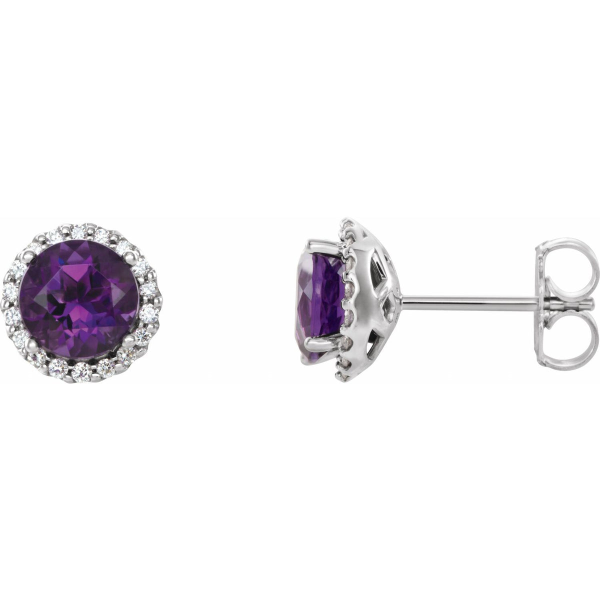 14K White Gold Natural Amethyst & 1/8 CTW Natural Diamond Earrings, 8.09 mm x 8.09 mm