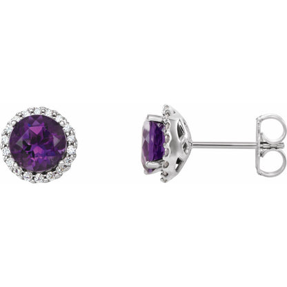 14K White Gold Natural Amethyst & 1/8 CTW Natural Diamond Earrings, 8.09 mm x 8.09 mm