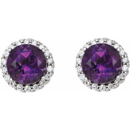 14K White Gold Natural Amethyst & 1/8 CTW Natural Diamond Earrings, 8.09 mm x 8.09 mm