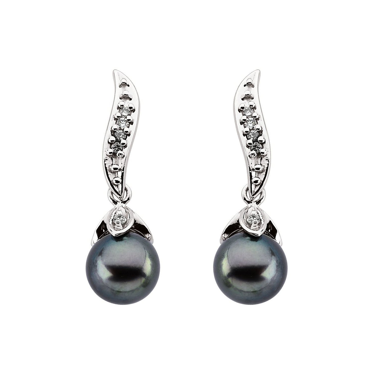14K White Gold Cultured Black Akoya Pearl & 1/10 CTW Natural Diamond Earrings