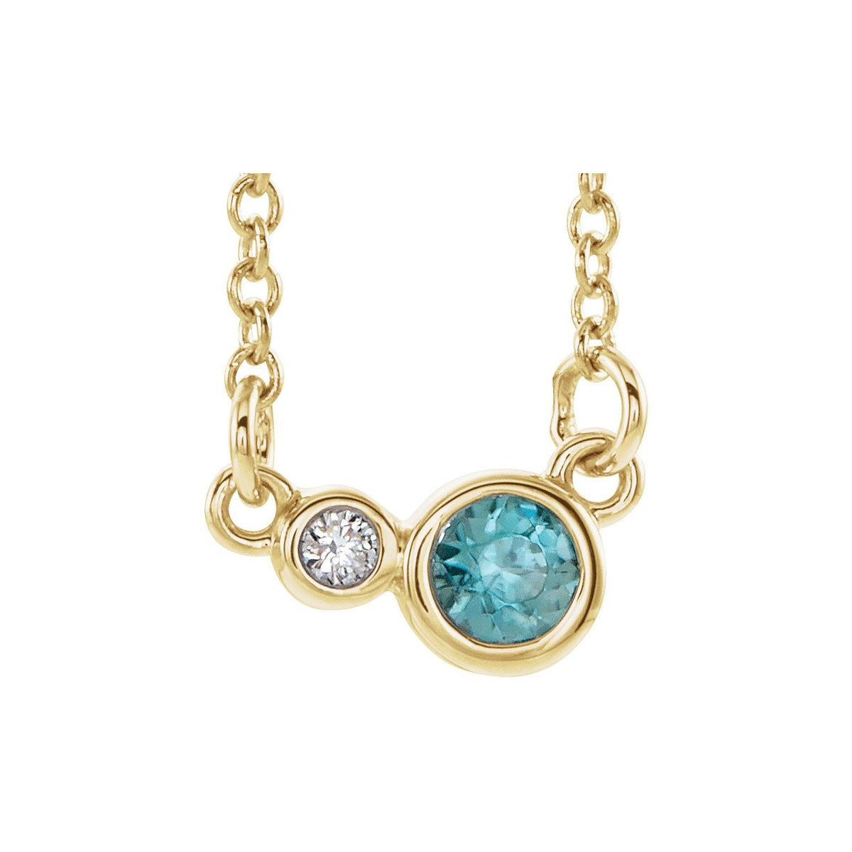 14K Yellow Gold Natural Blue Zircon & .06 CTW Natural Diamond 16" Necklace