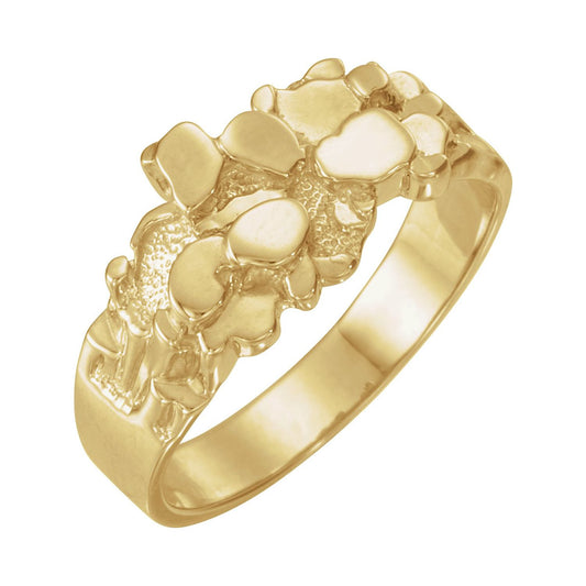 14K Yellow Gold Nugget Ring, 11 mm