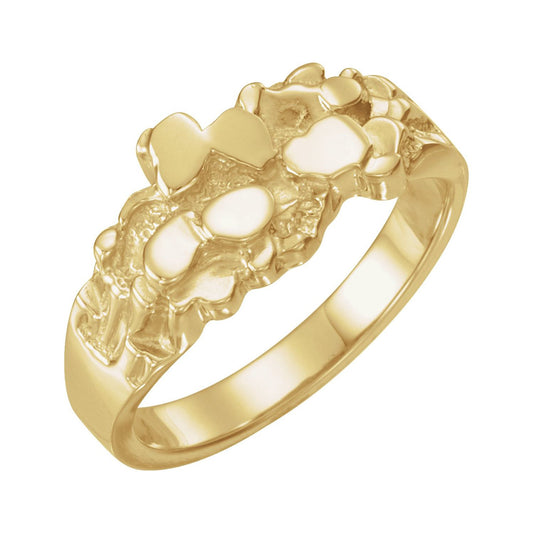 14K Yellow Gold Nugget Ring, 10 mm