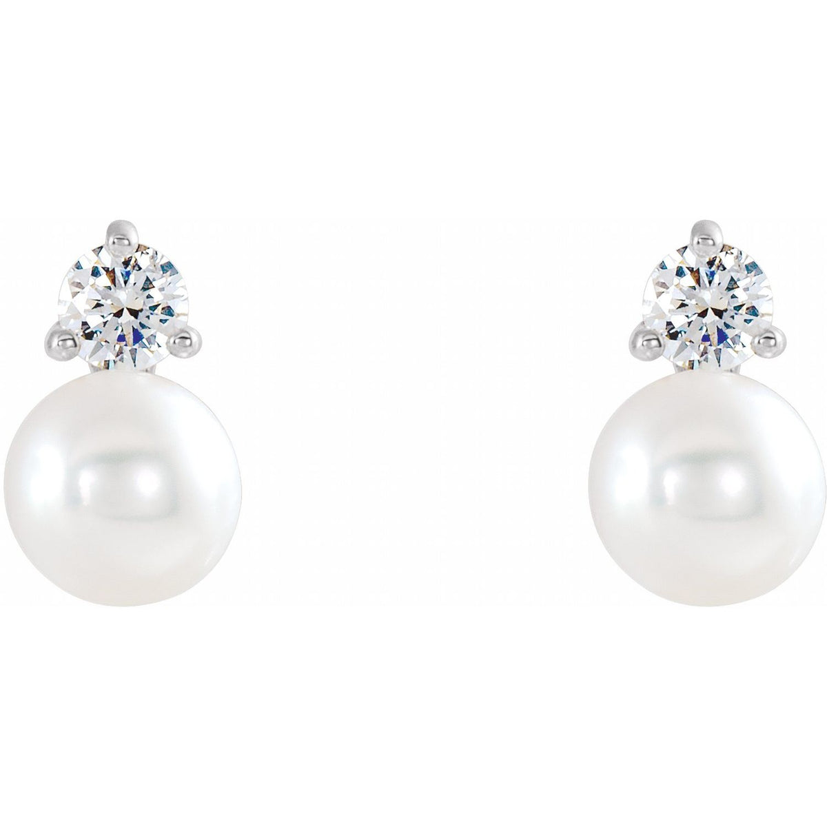14K White Gold Cultured White Freshwater Pearl & 1/5 CTW Natural Diamond Earrings
