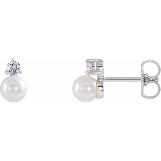 Cultured White Freshwater Pearl & 1/8 CTW Natural Diamond Earrings