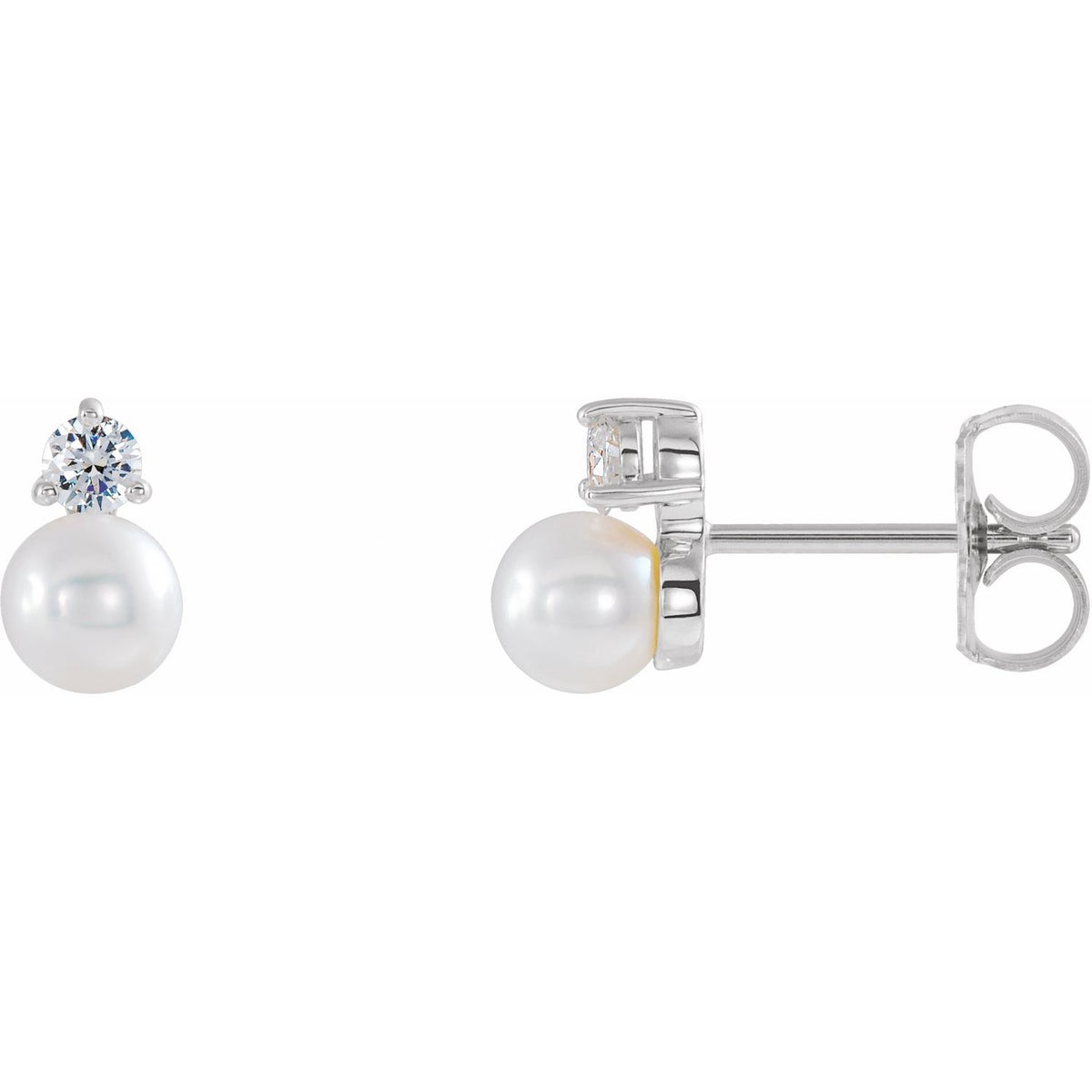 14K White Gold Cultured White Freshwater Pearl & 1/5 CTW Natural Diamond Earrings