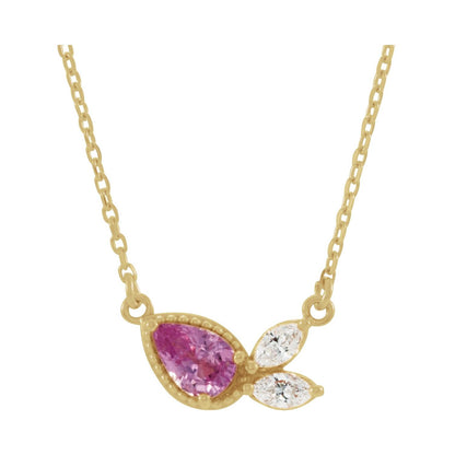 14K Yellow Gold Natural Pink Sapphire & 1/6 CTW Natural Diamond 18" Necklace