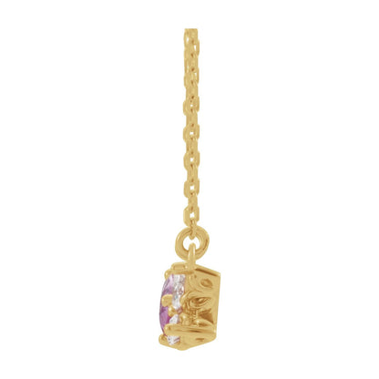 14K Yellow Gold Natural Pink Sapphire & 1/6 CTW Natural Diamond 18" Necklace
