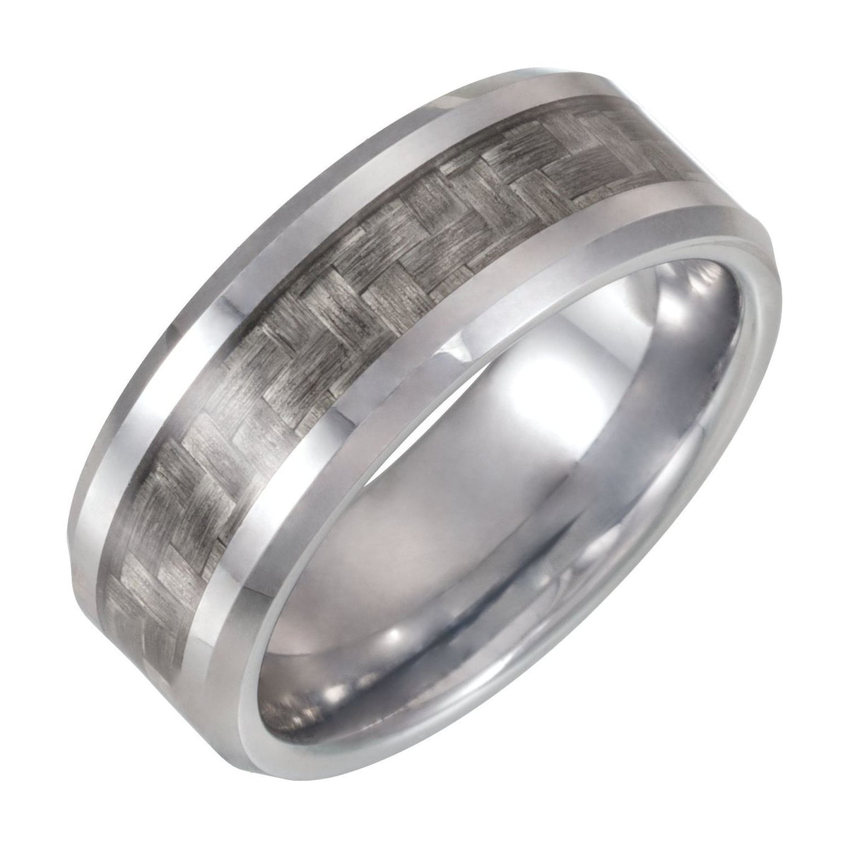 Tungsten Beveled-Edge Carbon Fiber Inlay Comfort-Fit Band, 8 mm, Style 2