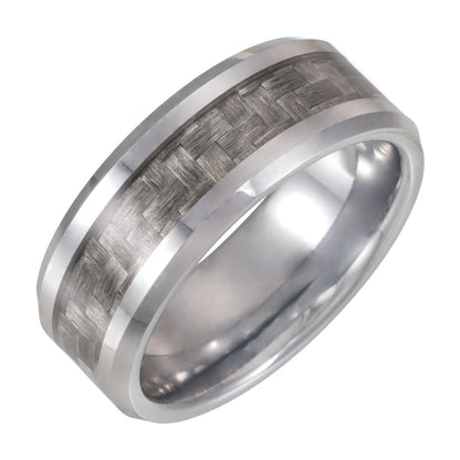 Tungsten Beveled-Edge Carbon Fiber Inlay Comfort-Fit Band, 8 mm, Style 2
