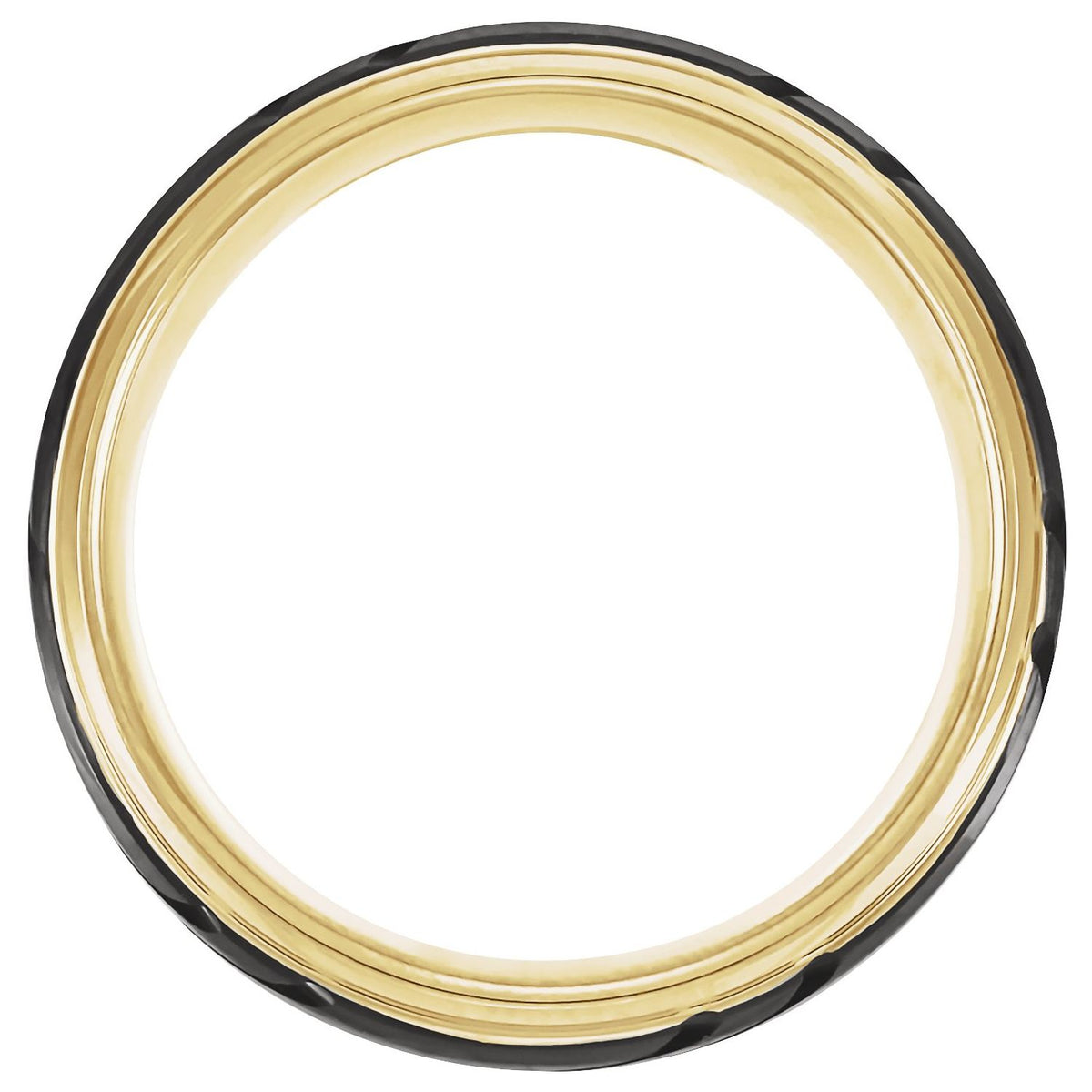 18K Yellow Gold-Plated & Black PVD Tungsten Stepped-Edge Grooved Comfort-Fit Band, 8 mm, Diagonal Flat