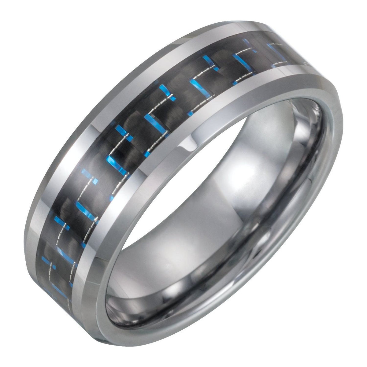 Tungsten Beveled-Edge Carbon Fiber Inlay Comfort-Fit Band, 8 mm