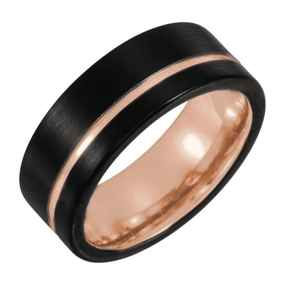 Black & 18K Rose Gold PVD Tungsten Grooved Comfort-Fit Band, 6 mm