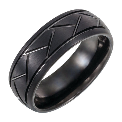 Black PVD Tungsten Tread Pattern Comfort-Fit Flat Band, 8 mm