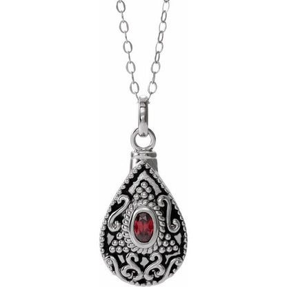 Sterling Silver 6x4 mm Oval January Birthstone Ash Holder 18" Necklace