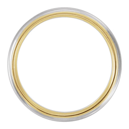 18K Yellow Gold & Platinum & 18K Yellow Gold Milgrain Stepped-Edge Comfort-Fit Half Round Band