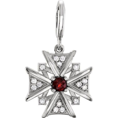 Natural Mozambique Garnet & 1/6 CTW Natural Diamond Charm/Pendant