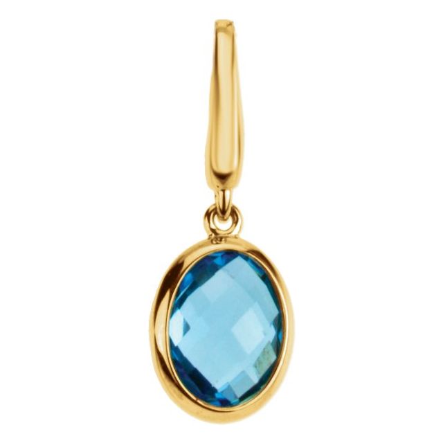 14K Yellow Gold Checkerboard Natural Swiss Blue Topaz Charm/Pendant