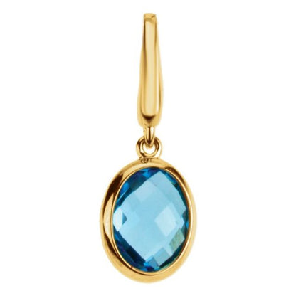 14K Yellow Gold Checkerboard Natural Swiss Blue Topaz Charm/Pendant