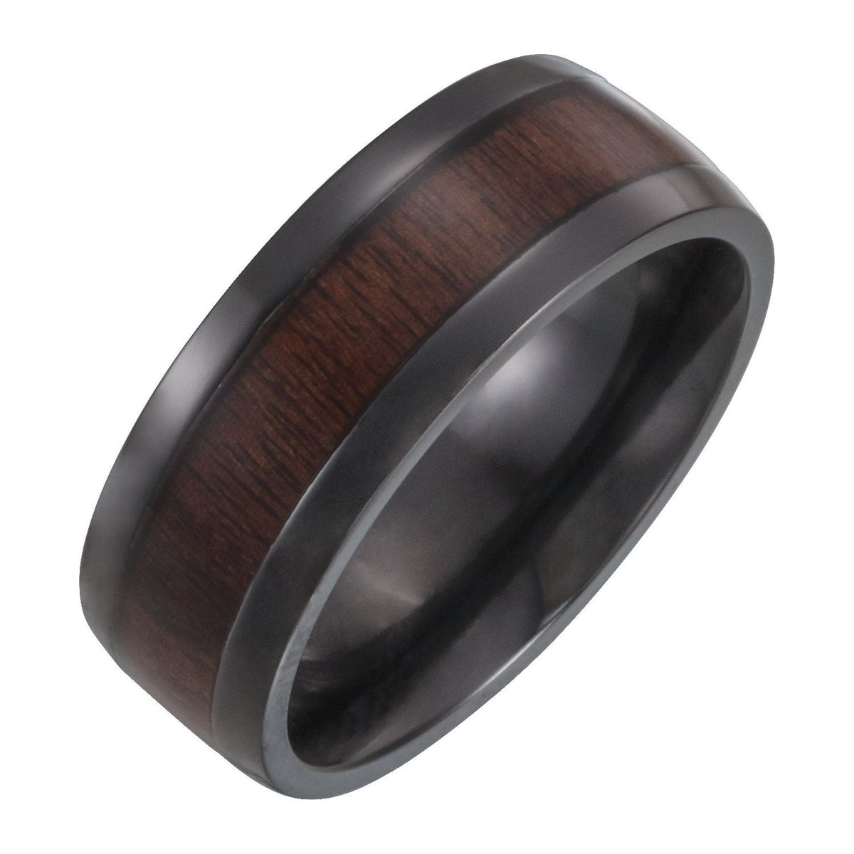Band Black Titanium Beveled-Edge Ebony Wood Inlay Comfort-Fit Band