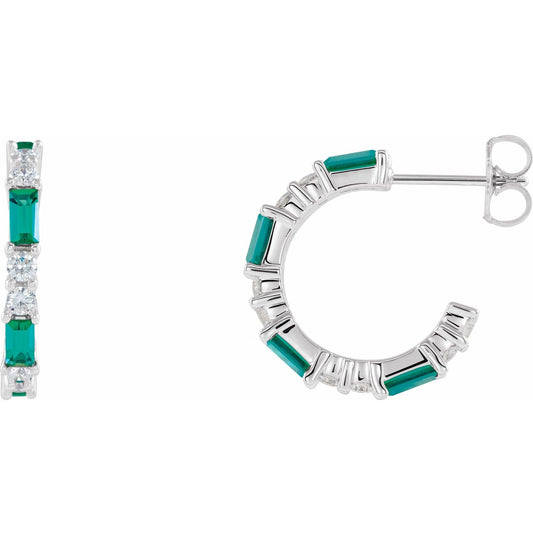 Lab-Grown Emerald & 1/2 CTW Natural Diamond Hoop Earrings