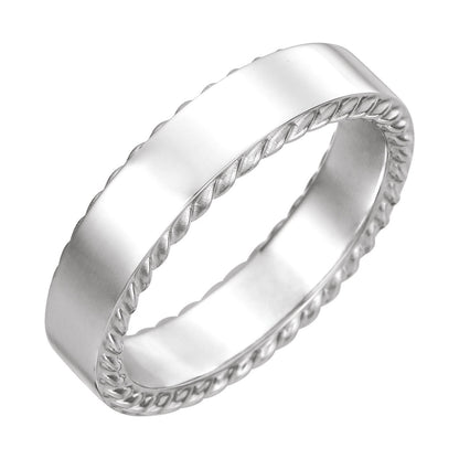 14K X1 White Gold Rope Edge Flat Band