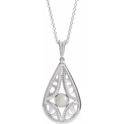 14K White Gold Cultured White Freshwater Pearl Vintage-Inspired 16-18" Necklace